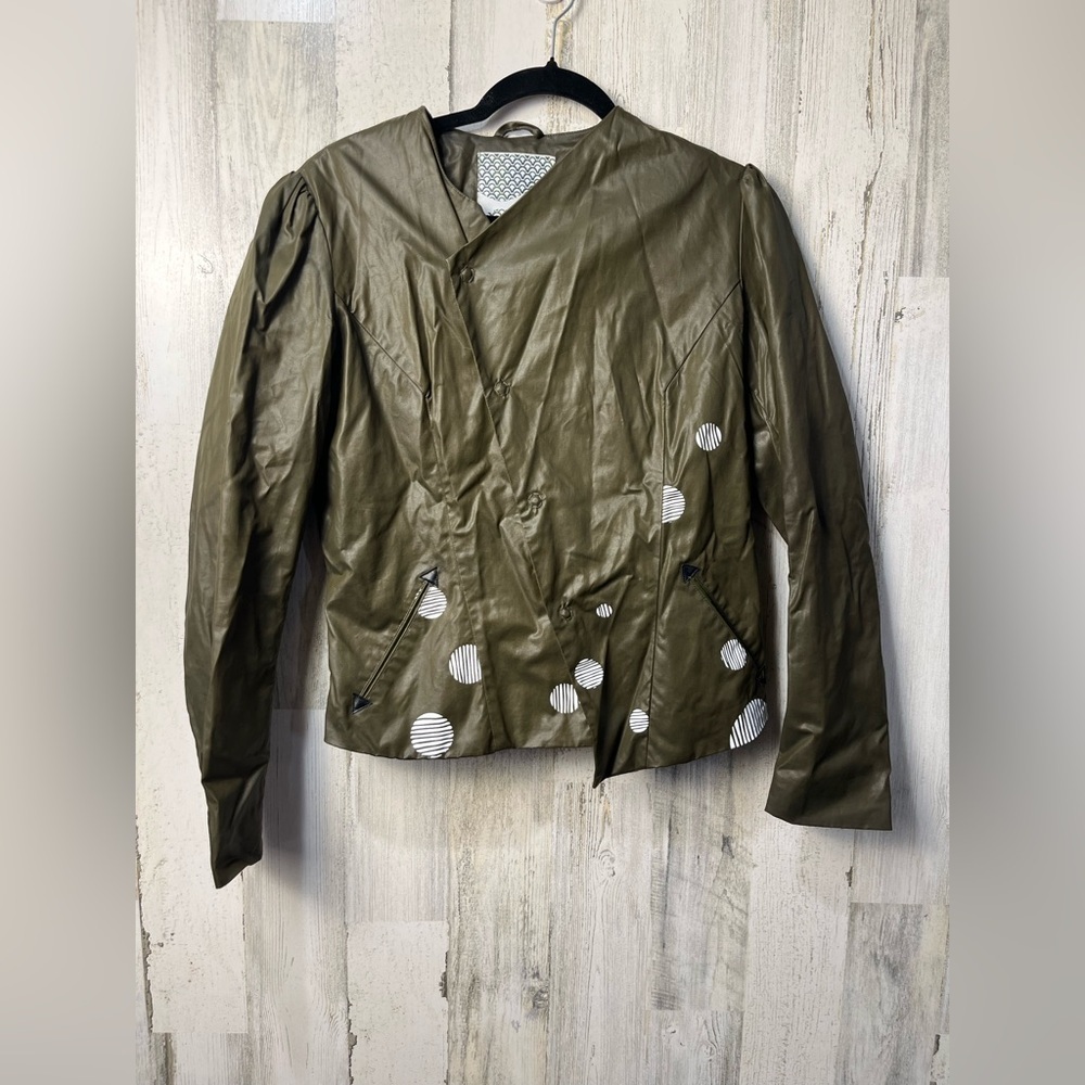 Skunkfunk Olive Green Women's Jacket with Polka Dot Accents size 3